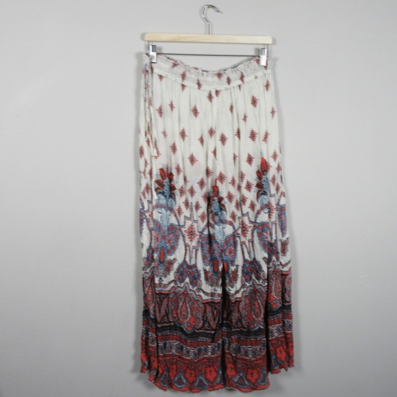 Free People Gold Dust Wide Leg White Paisley Pants Boho Festival Size Medium - Picture 10 of 12